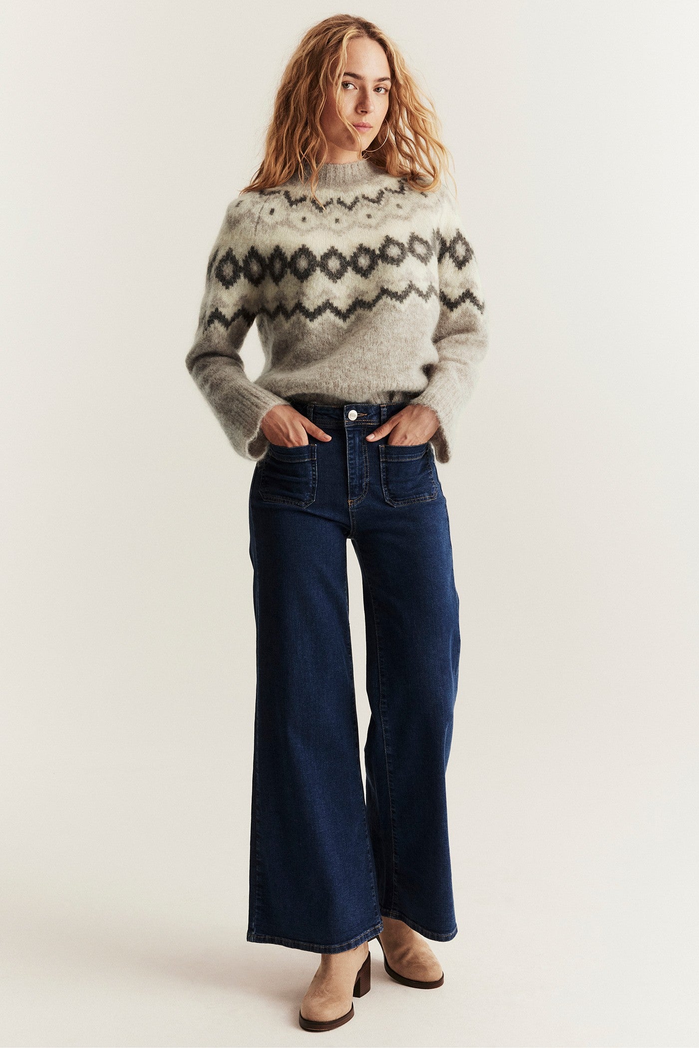 Women's beige wool and mohair-blend jumper