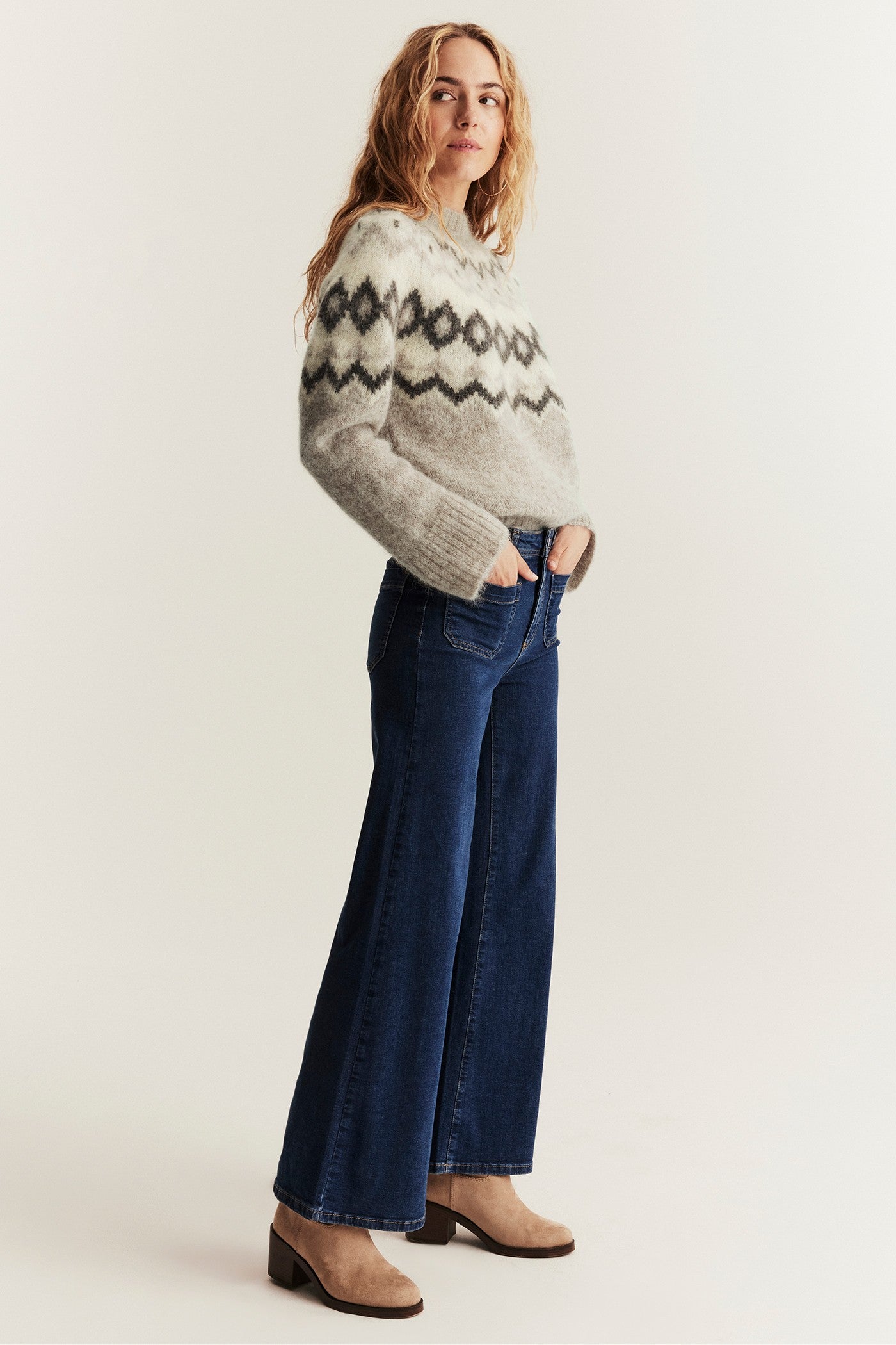 Women's beige wool and mohair-blend jumper