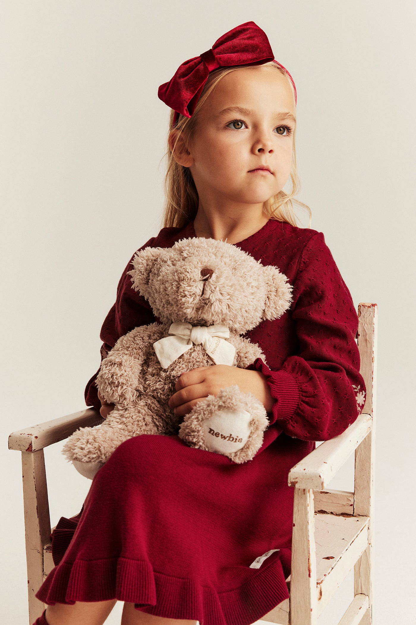 Kids' red knitted embroidered dress