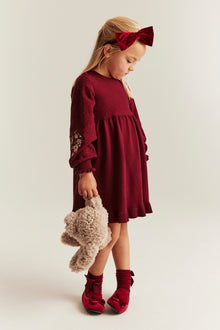 Kids' red knitted embroidered dress