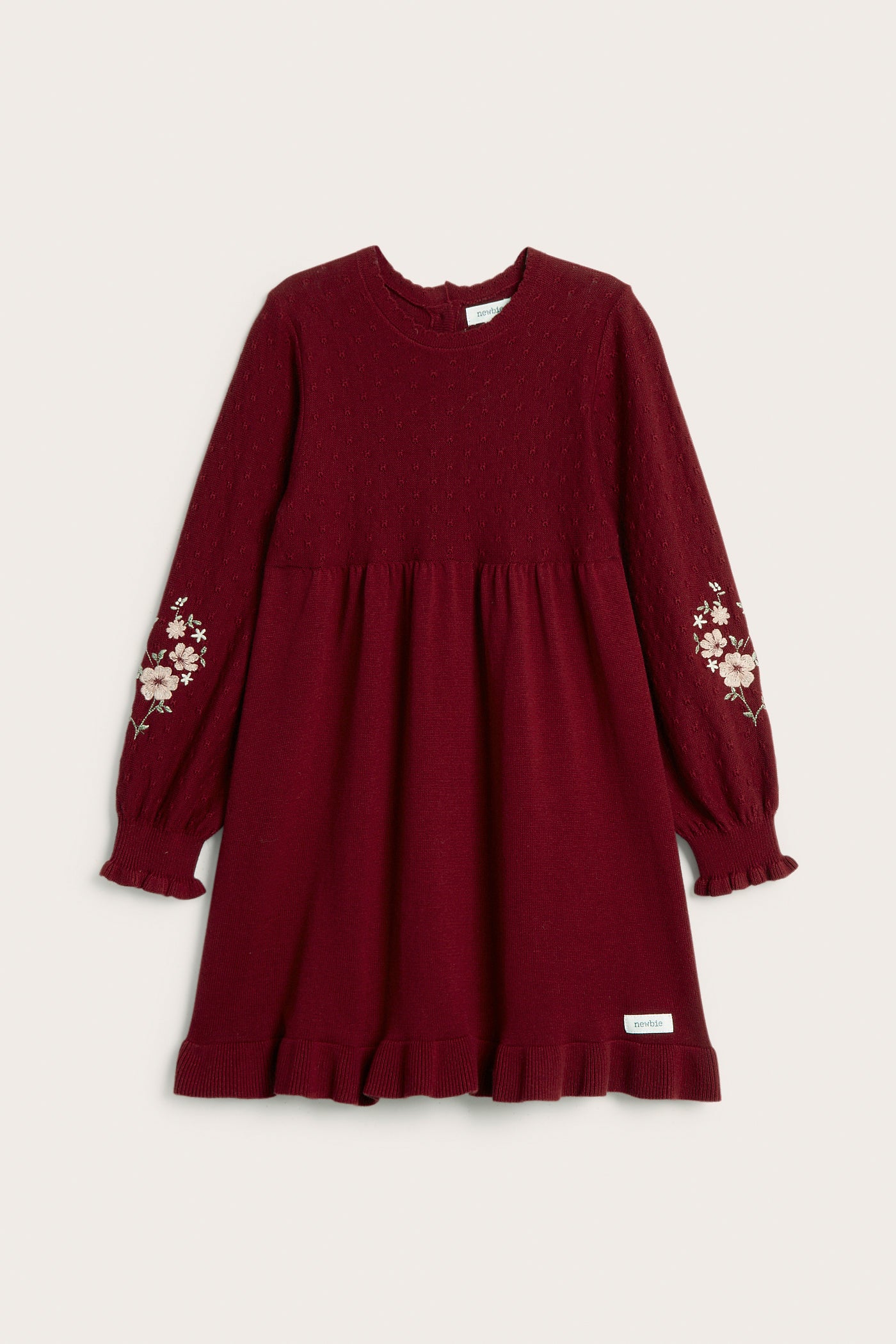 Kids' red knitted embroidered dress