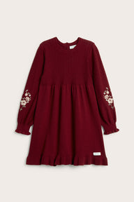 Kids' red knitted embroidered dress