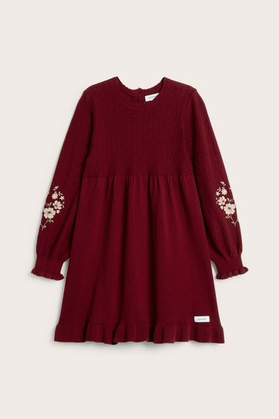 Kids' red knitted embroidered dress