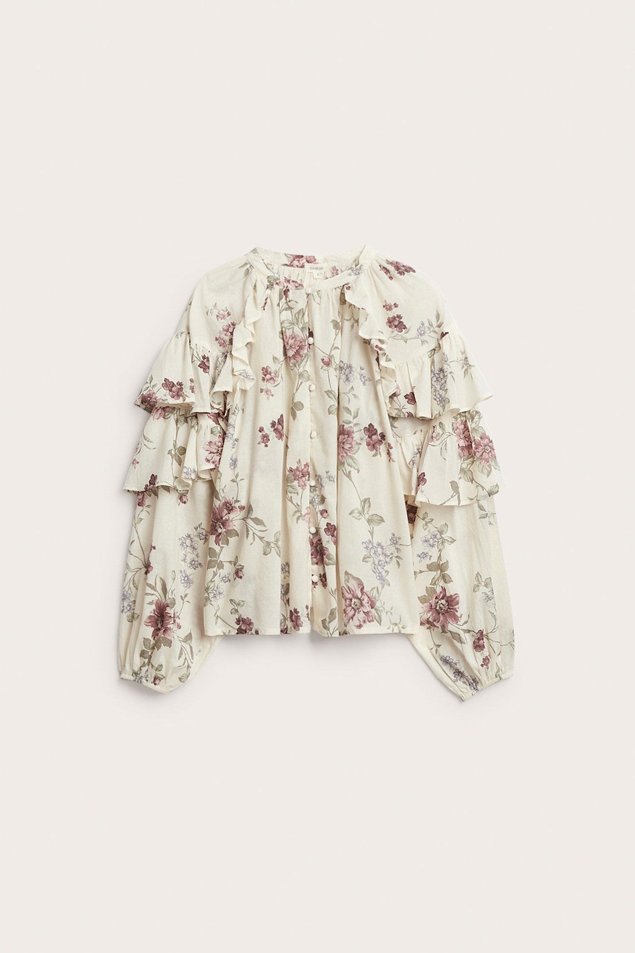 Women's beige floral frill blouse
