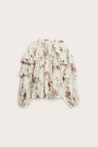 Women's beige floral frill blouse