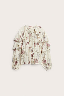 Women's beige floral frill blouse