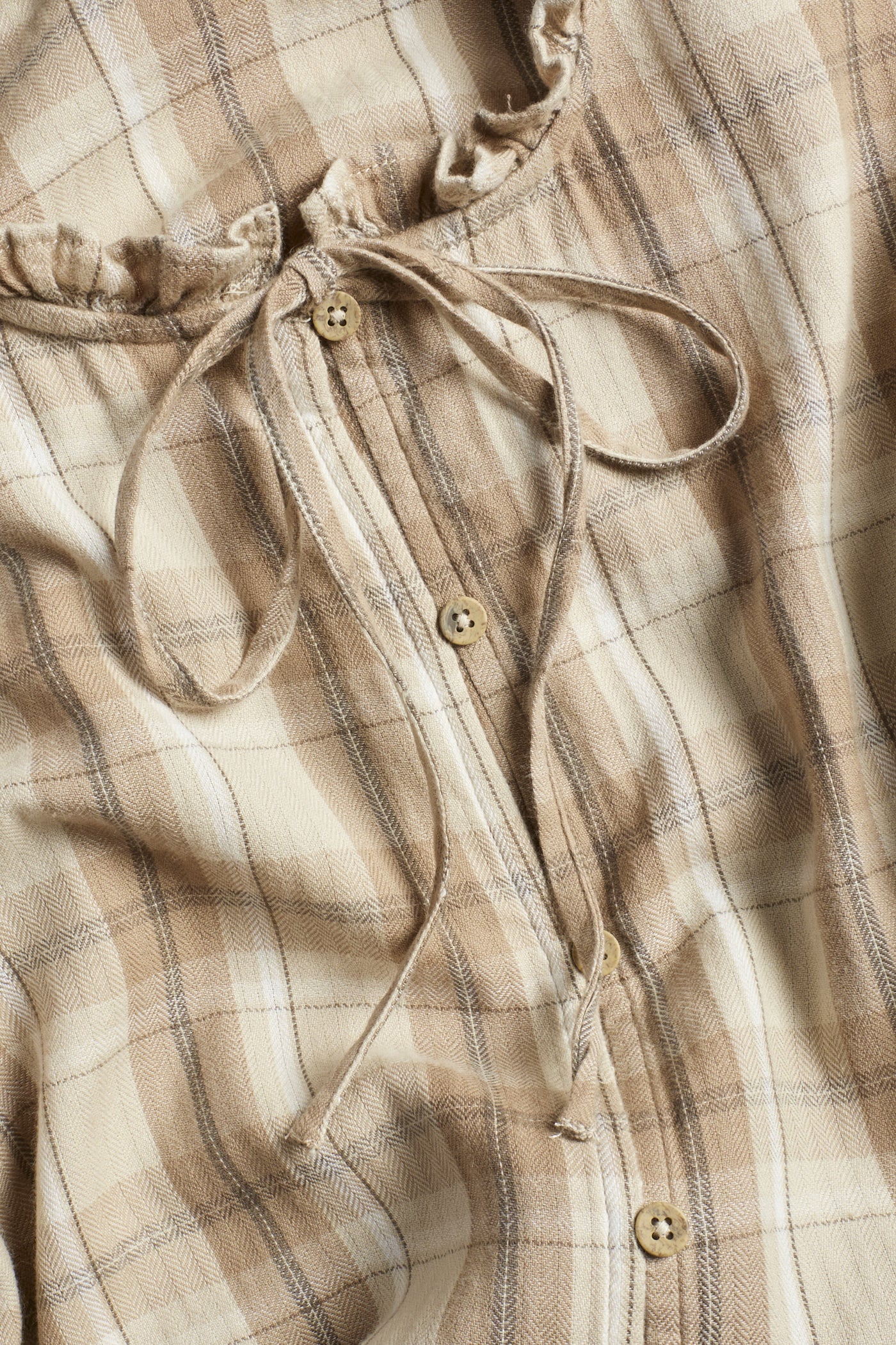 Women's beige checked frill blouse
