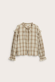 Women's beige checked frill blouse