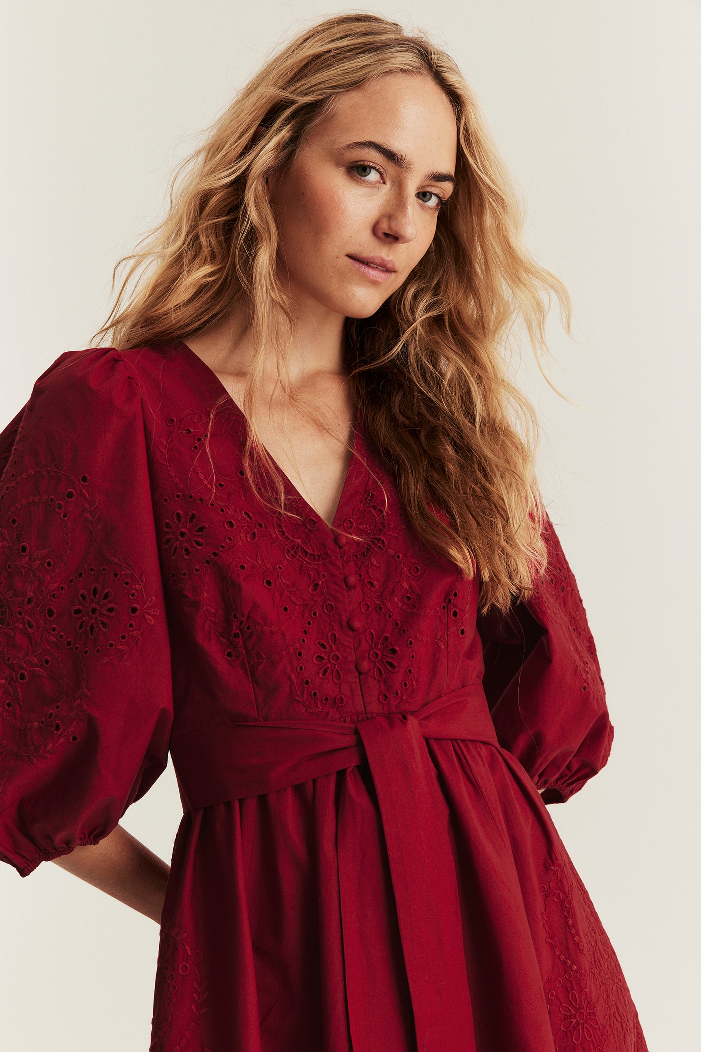 Women's red embroidered dress