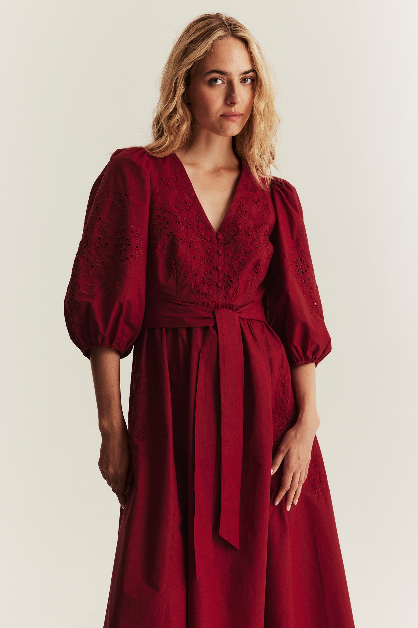 Women's red embroidered dress