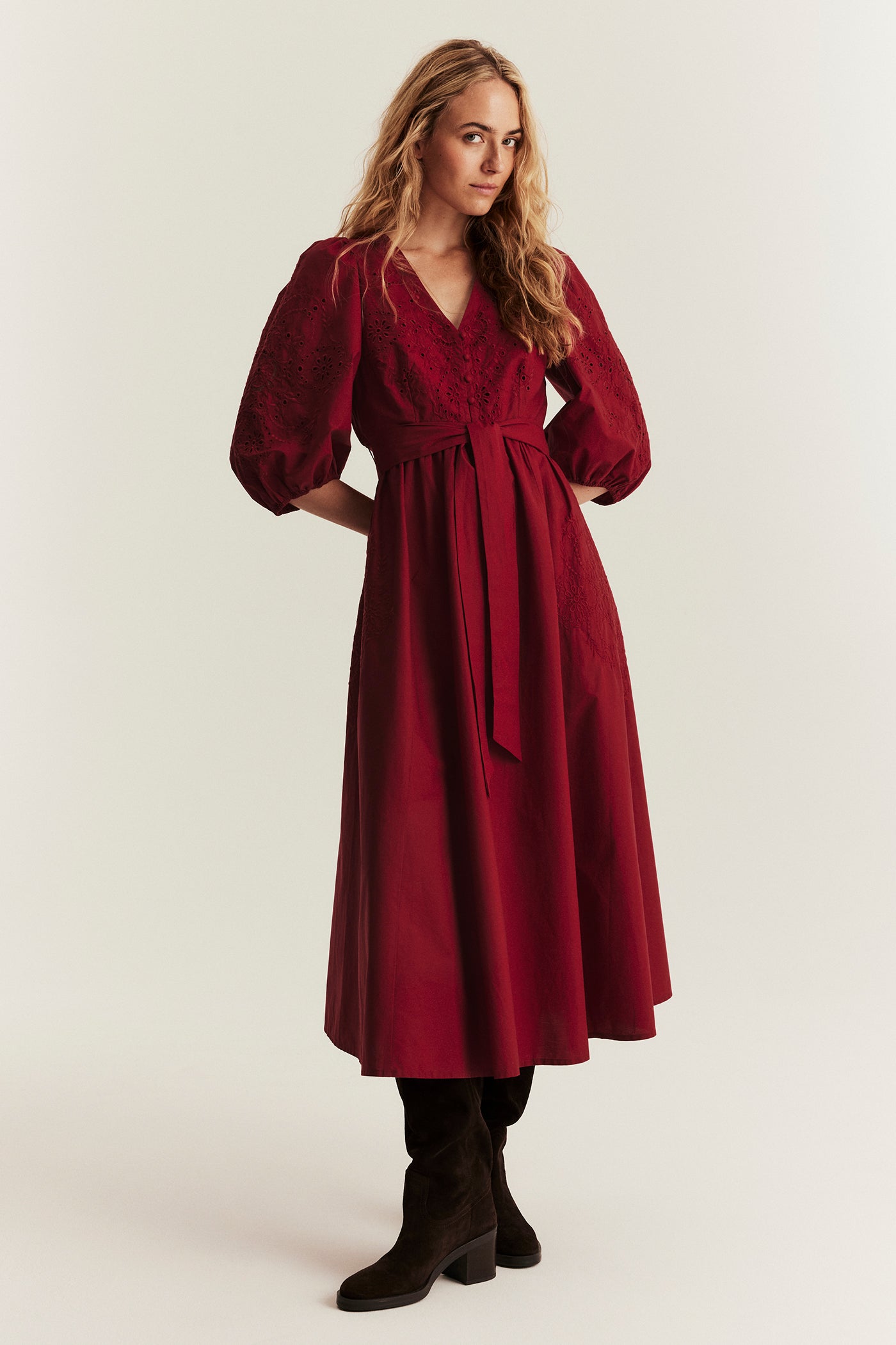 Women's red embroidered dress
