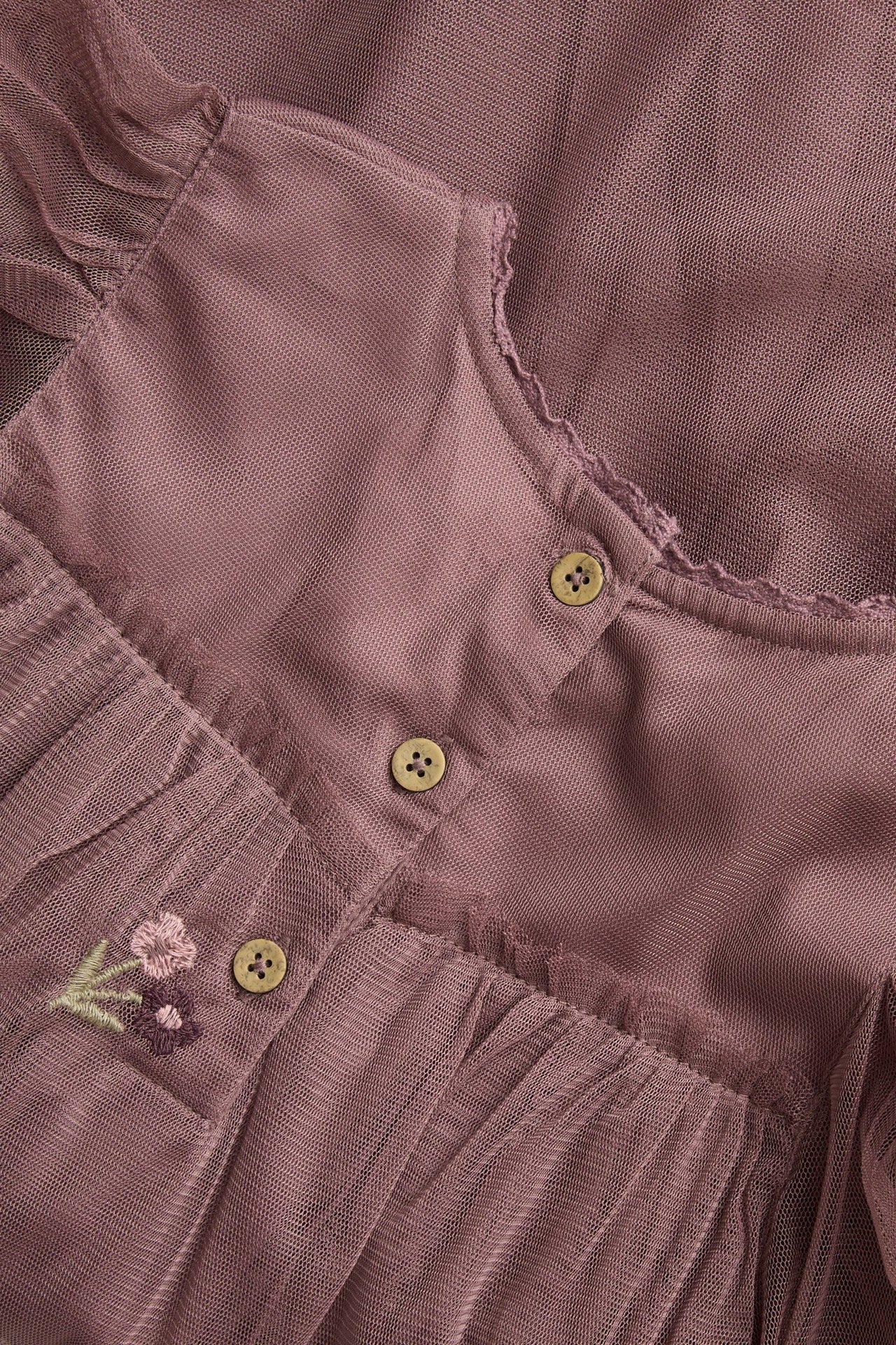 Kids' pink floral mesh dress with embroidery