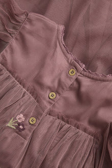 Kids' pink floral mesh dress with embroidery