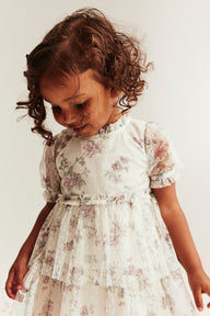 Baby beige floral mesh dress