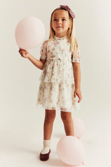 Kids´beige floral mesh dress