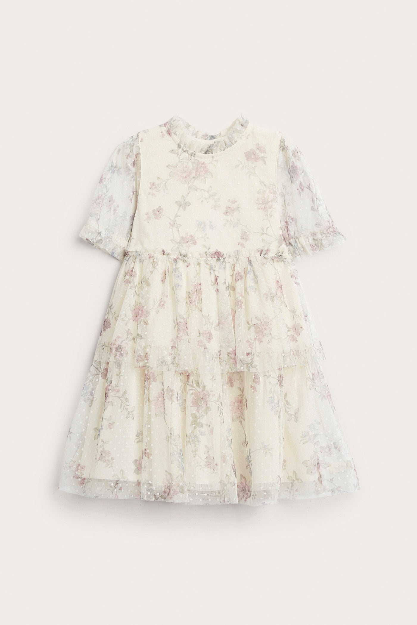 Kids´beige floral mesh dress