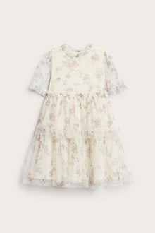 Kids´beige floral mesh dress