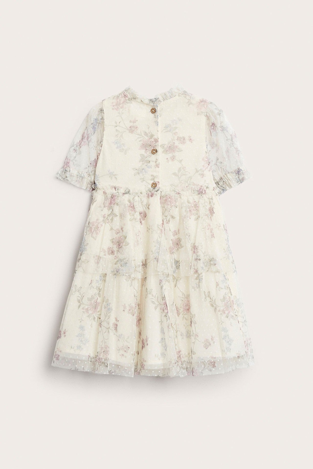 Kids´beige floral mesh dress