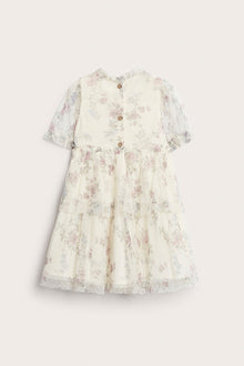 Kids´beige floral mesh dress