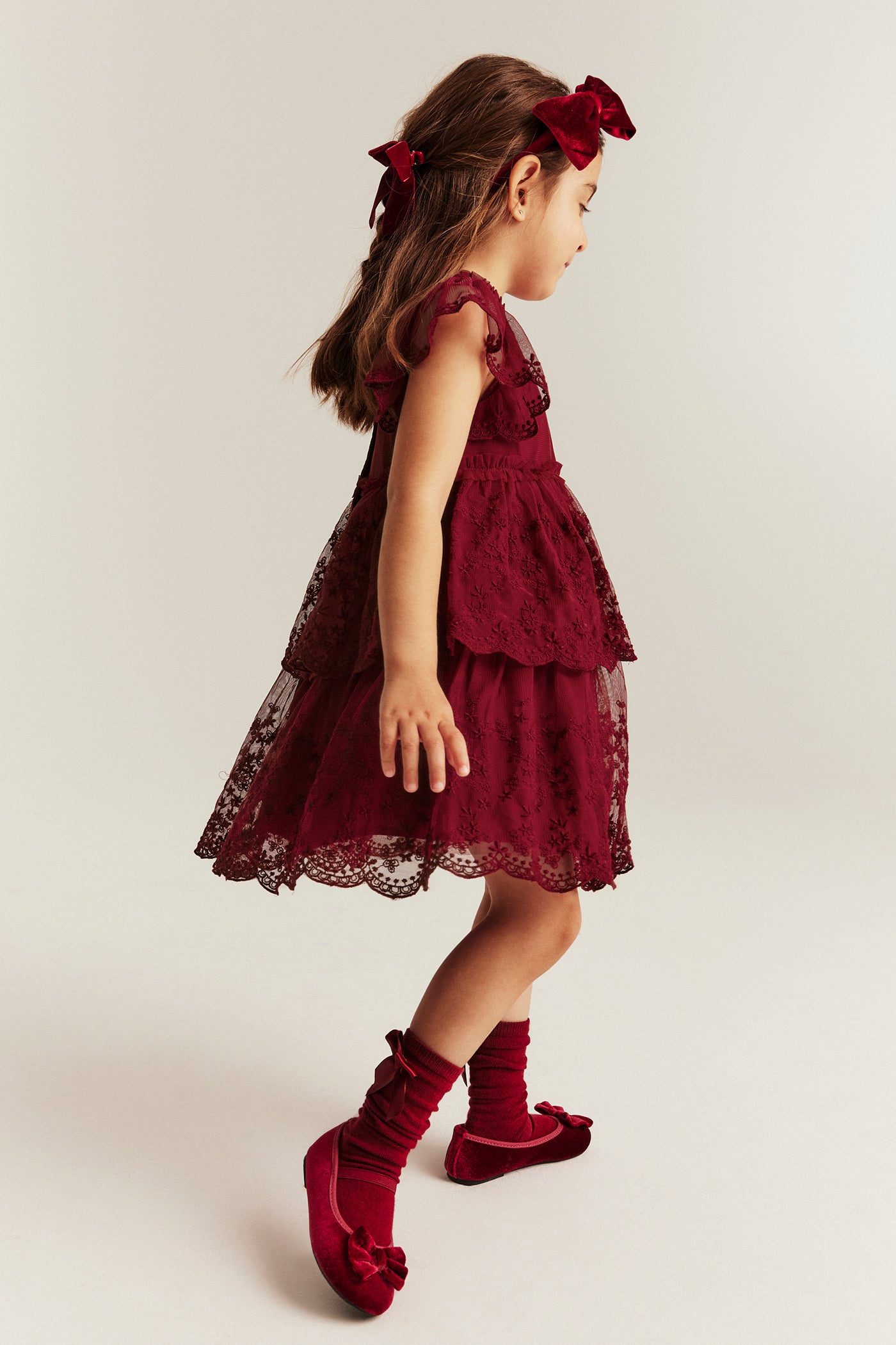 Baby & kids' red embroidered mesh dress