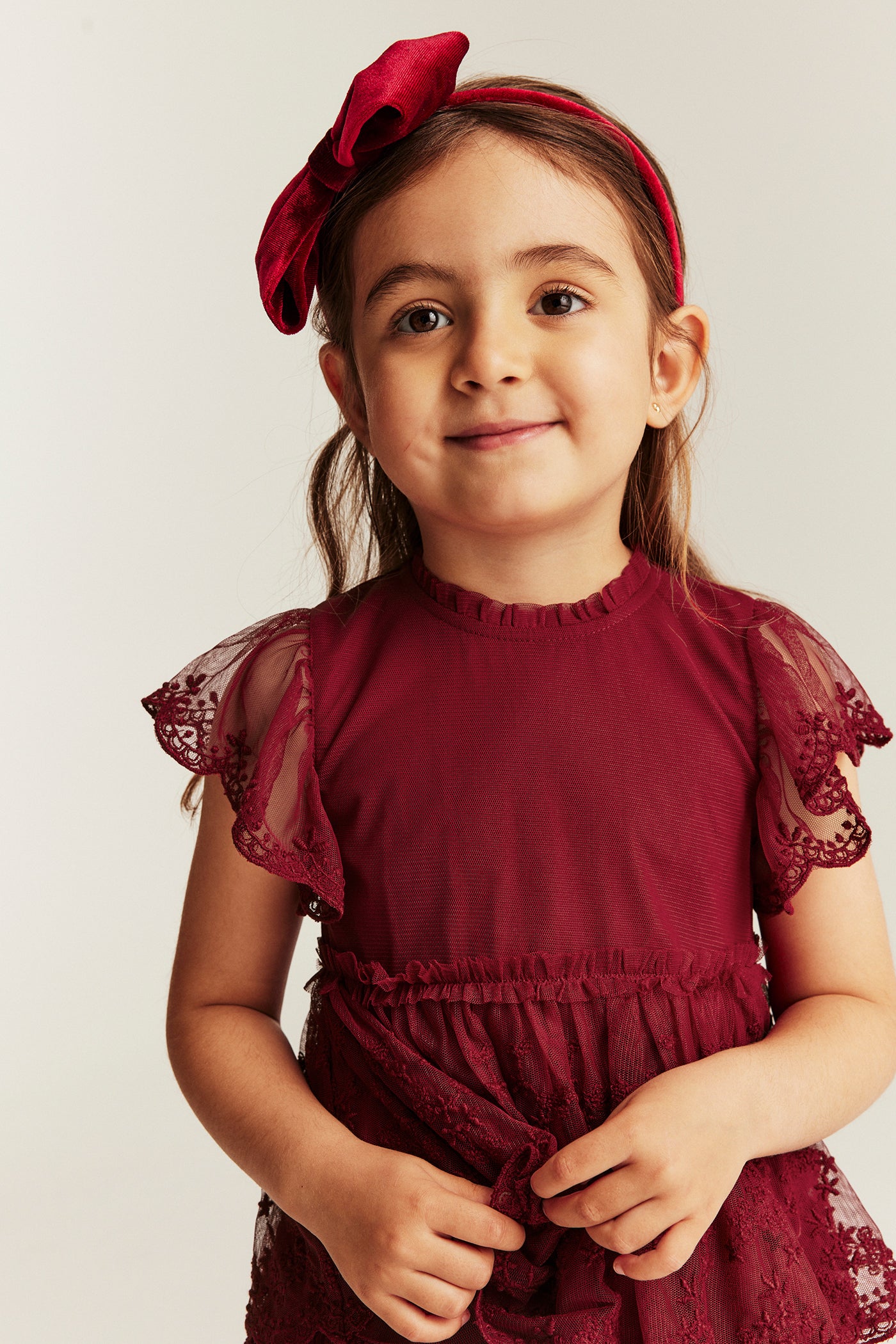 Baby & kids' red embroidered mesh dress