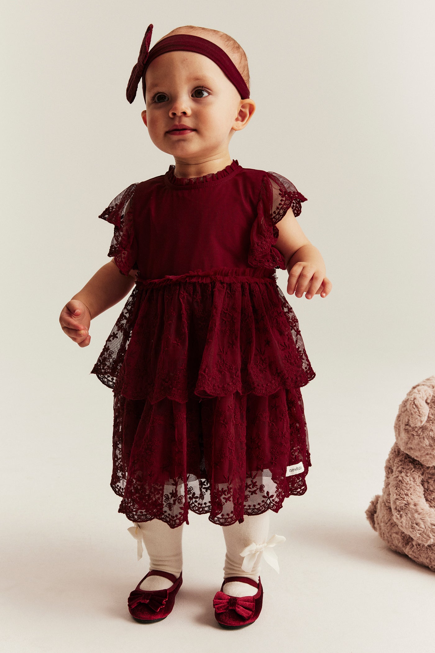 Baby & kids' red embroidered mesh dress