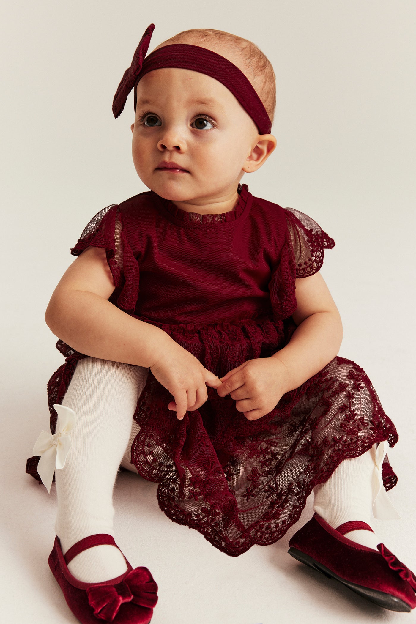 Baby & kids' red embroidered mesh dress