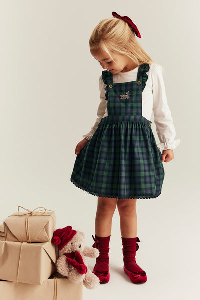 Kids´ blue checked pinafore dress