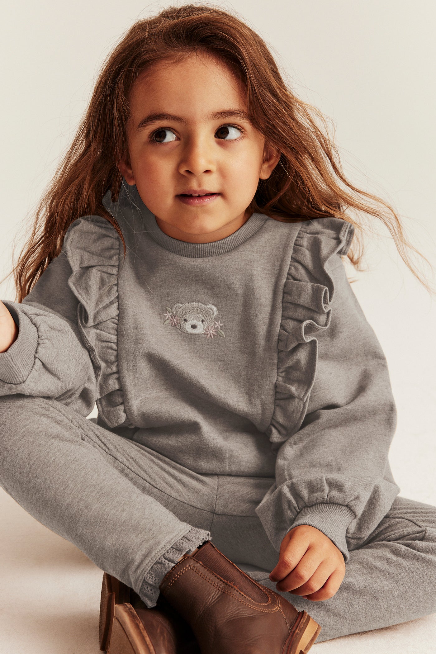 Kids' brown frill sweatshirt
