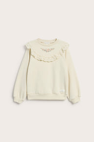 Kids' beige sweatshirt with lace frill