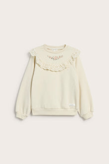 Kids' beige sweatshirt with lace frill
