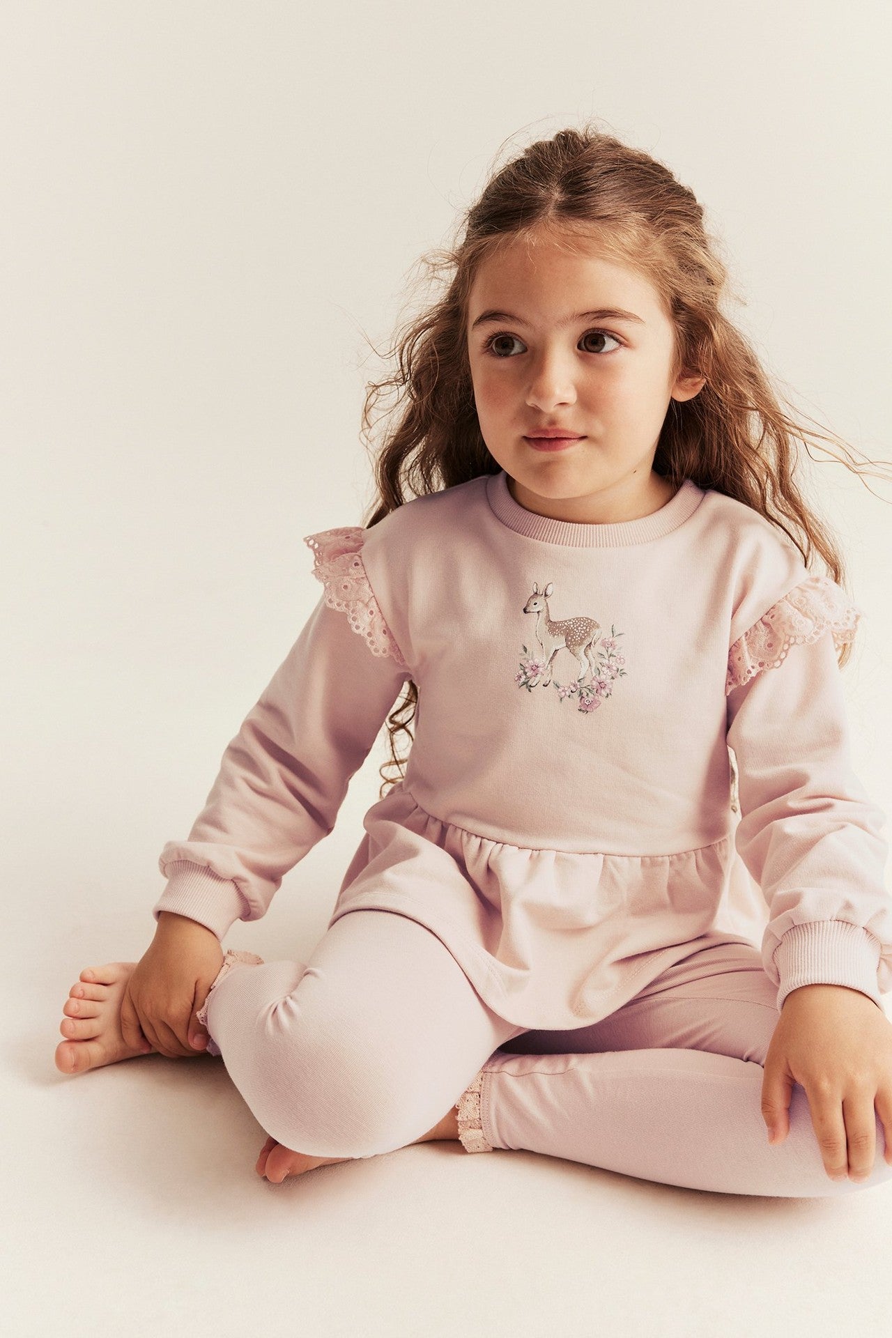 Kids' pink sweatshirt with lace frill