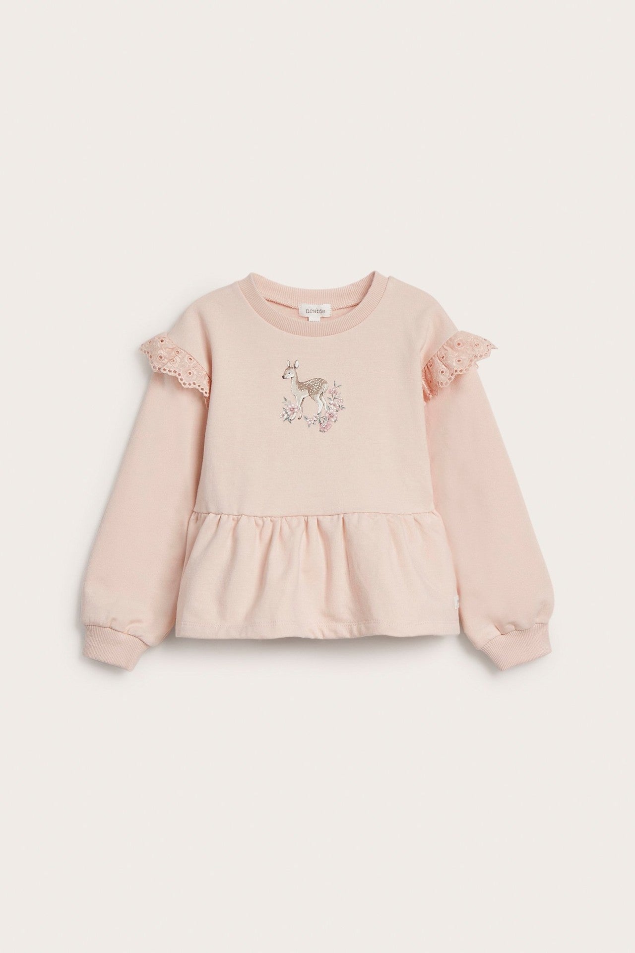 Kids' pink sweatshirt with lace frill