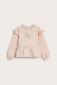 Kids' pink sweatshirt with lace frill
