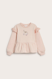Kids' pink sweatshirt with lace frill