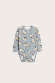 Baby blue raccoon and berry bodysuit