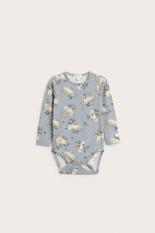 Baby blue raccoon and berry bodysuit