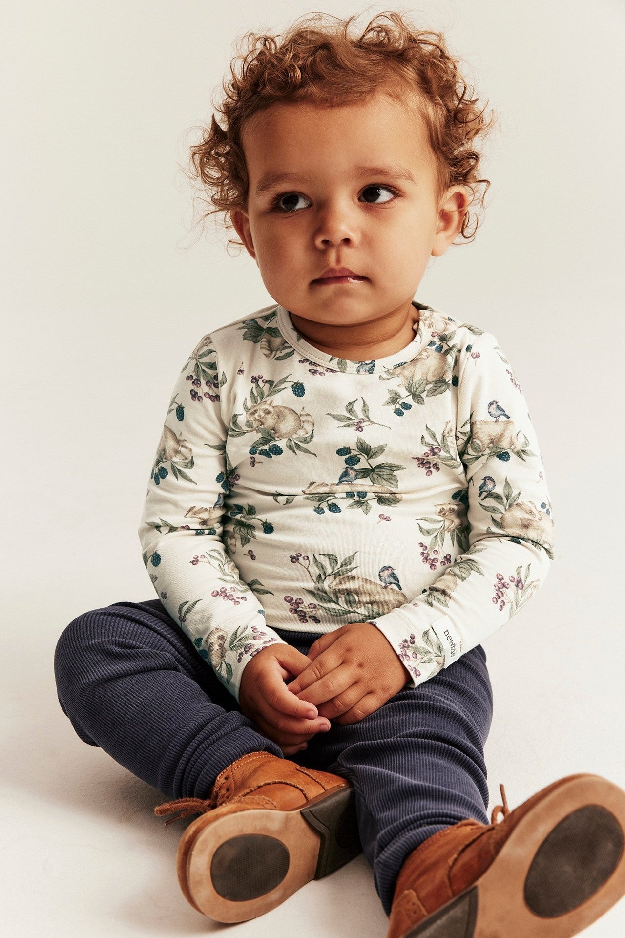 Baby beige raccoon and berry bodysuit