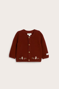 Baby red knitted christmas cardigan with bears