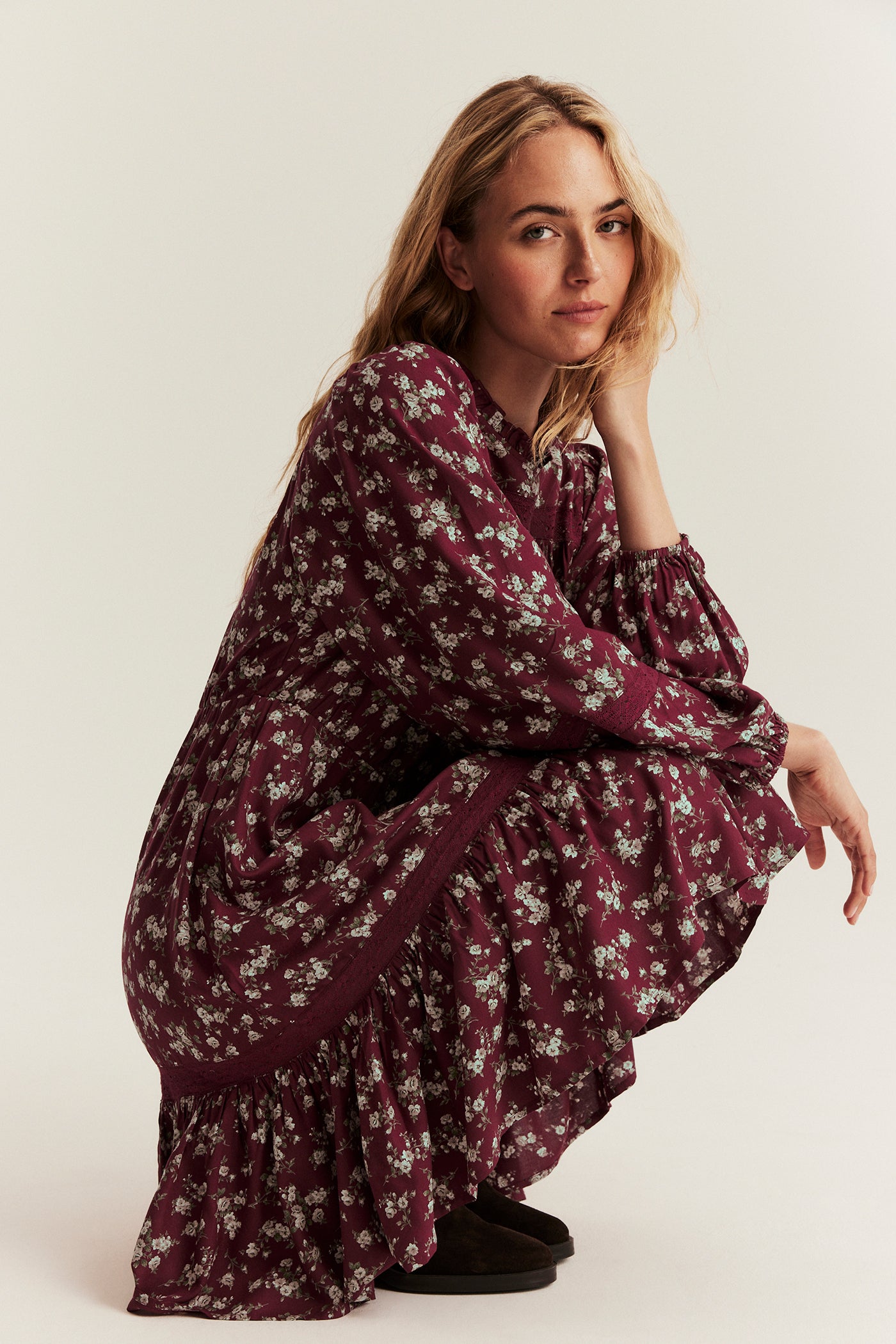 Women's red knee-length floral dress