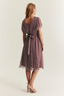 Women's pink floral mesh dress with embroidery