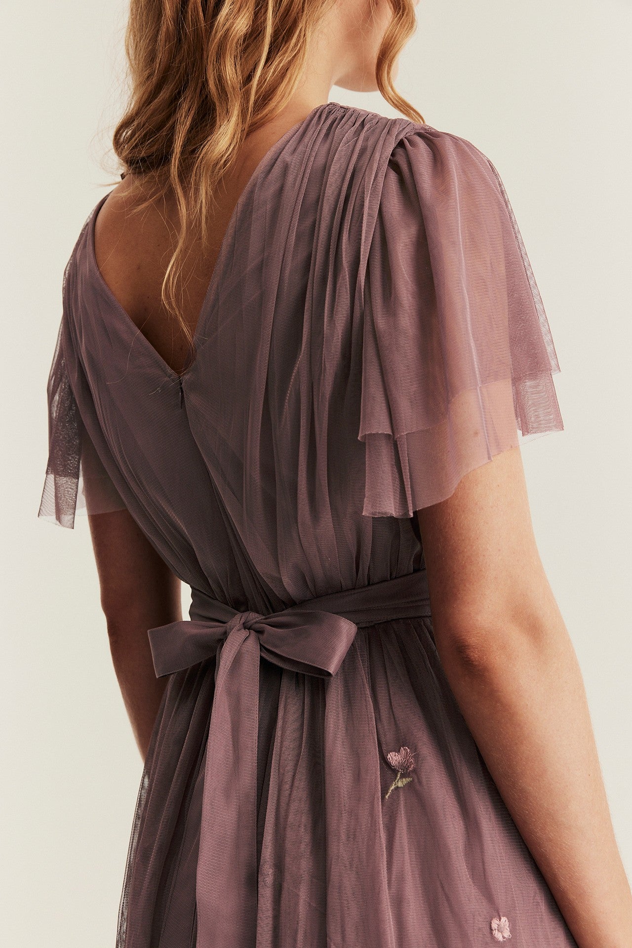 Women's pink floral mesh dress with embroidery