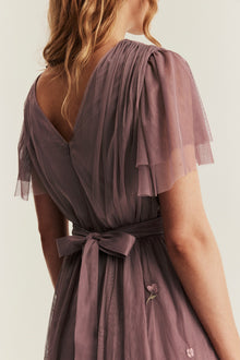 Women's pink floral mesh dress with embroidery