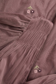 Women's pink floral mesh dress with embroidery