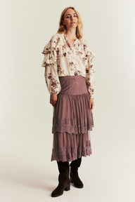 Women's pink mesh skirt with embroidery