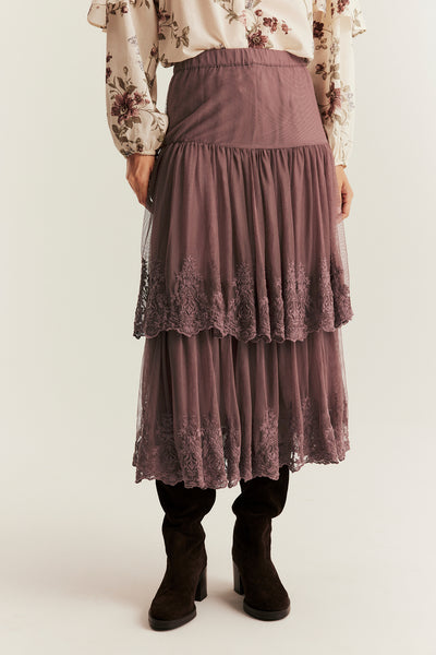 Women's pink mesh skirt with embroidery