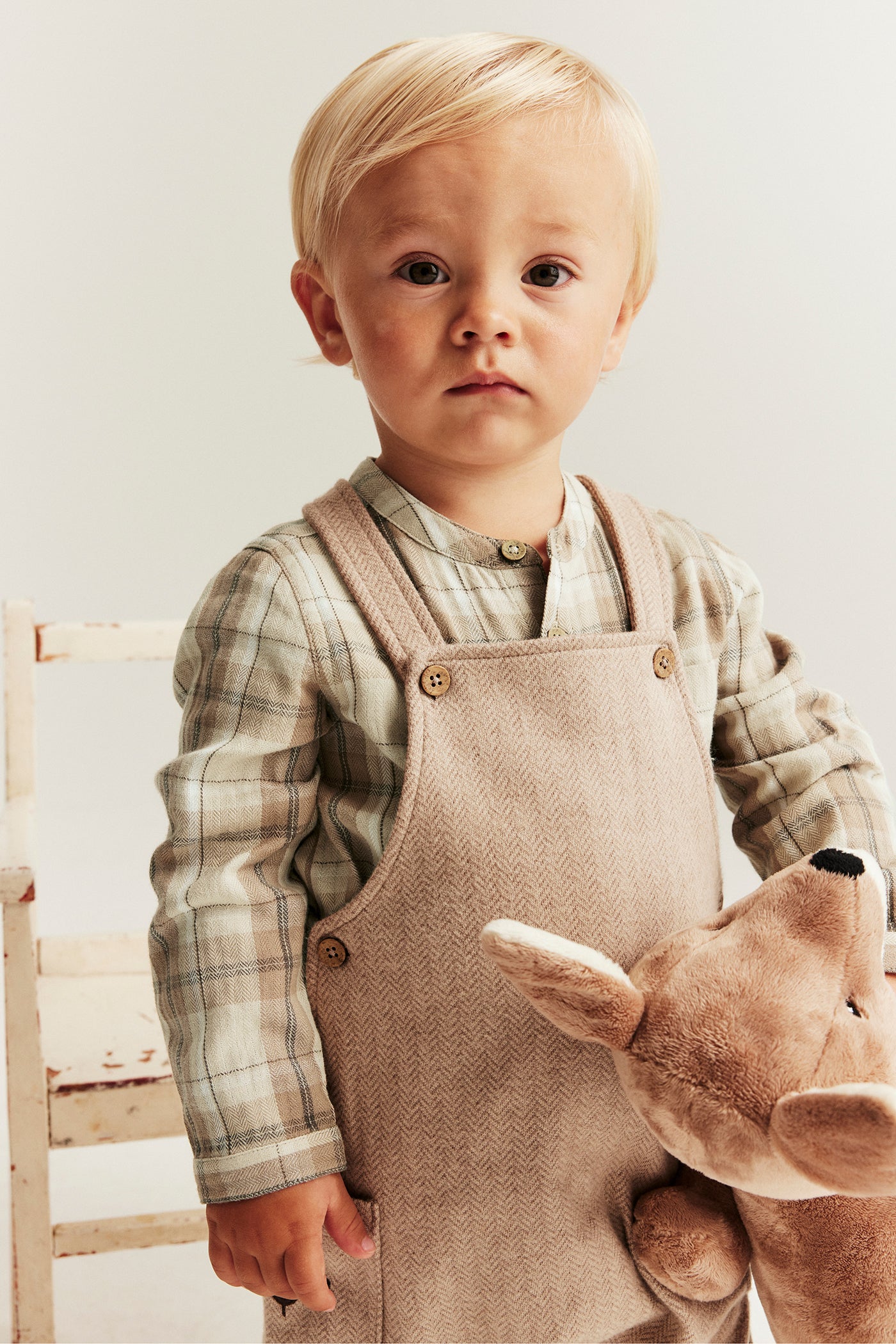 Baby beige checked mandarin shirtbody