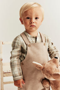 Baby beige checked mandarin shirtbody