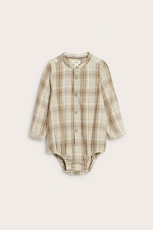 Baby beige checked mandarin shirtbody