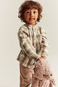 Kids´ beige checked mandarin shirt